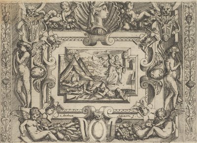 Judith und Dienerin mit dem Kopf des Holofernes, in einem aufwendigen Rahmen, ca. 1540-1580 von Battista del Moro