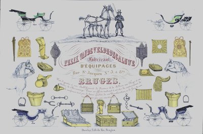 Werbung für Felix Van de Velde-Decaluwe, Hersteller von Pferdekutschen, Brügge, Belgien von Belgian School