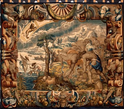 Monat August: „Die Ernte“ Wandteppich von Jan Raes (aktiv um 1610-1631) hergestellt in den Manufakturen von Brüssel. 17. Jahrhundert Genua, Musei di Strada Nuova von Belgian School