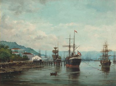 Hafen von Santos, SP (links gesehen), 1890 von Benedito Calixto
