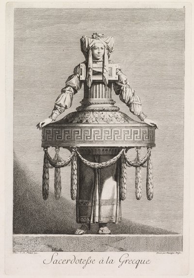 Maskerade à la Grecque: Priesterin à la Grecque, Tafel 8, 1771 von Benigno Bossi