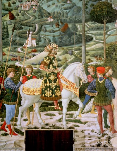 Johannes VII. Palaiologos (1391-1448), oströmischer Kaiser, als einer der Heiligen Drei Könige, Detail aus dem Zyklus der Reise der Magier in der Kapelle, ca. 1460 von Benozzo di Lese di Sandro Gozzoli