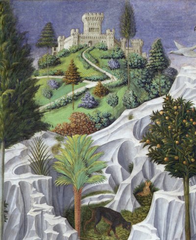 Landschaft mit einem Schloss, Detail aus der Prozession der Könige der Heiligen Drei Könige nach Bethlehem von Benozzo di Lese di Sandro Gozzoli