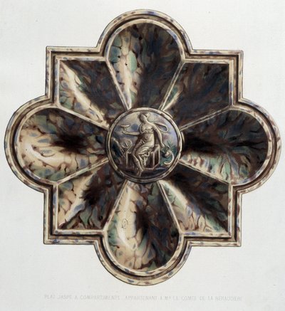 Jaspierte Platte mit Fächern - Keramikplatte, in The work of Bernard Palissy von C. Delange und C. Borneman, Paris von Bernard (after) Palissy
