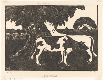 Zwei Kühe bei einem Baum von Bernard Essers (signed by artist)