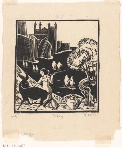 Frau, die einen Esel treibt von Bernard Essers (signed by artist)