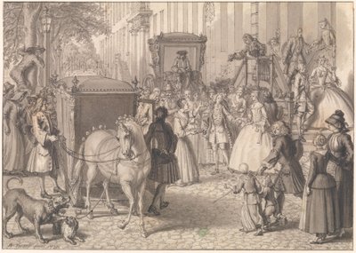 Beginn eines Hochzeitszugs eines lutherischen Paares von Bernard Picart