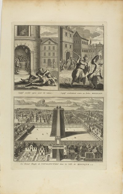 Gefangener Gehäuteter.../Gefangener Kämpfer/der Große Tempel von Vitzliputsli von Bernard Picart