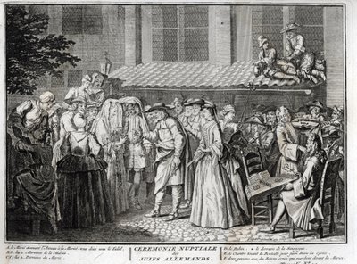 Jüdische Hochzeit in der jüdisch-deutschen Gemeinde) Gravur aus "Illustration religiöser Zeremonien und Bräuche aller Völker der Welt" von Bernard Picart (1723-1743) von Bernard Picart
