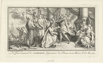 Peter der Große krönt seine Frau Katharina I. zur Kaiserin, 1726 von Bernard Picart