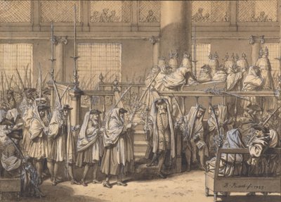 Rundgang mit Palmzweigen während des Laubhüttenfestes in der Portugiesischen Synagoge in Amsterdam von Bernard Picart