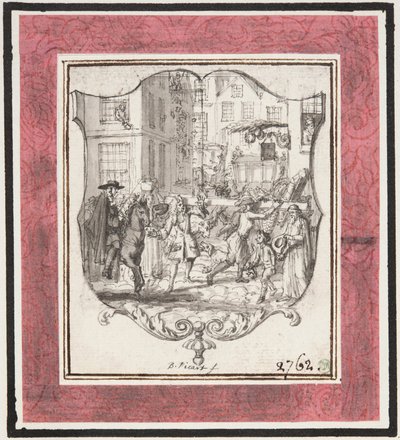 Vignette. Straßenszene eingefügt in Schildrahmen von Bernard Picart