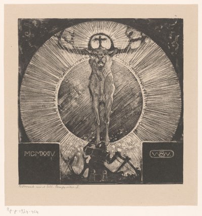 Figur vor der Erscheinung eines Hirsches (Komposition I) von Bernard Willem Wierink (signed by artist)