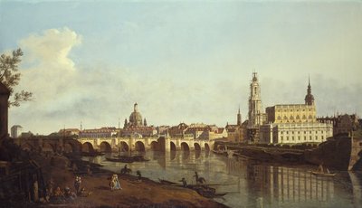 Blick auf Dresden vom rechten Ufer der Elbe oberhalb der Augustusbrücke von Bernardo Bellotto