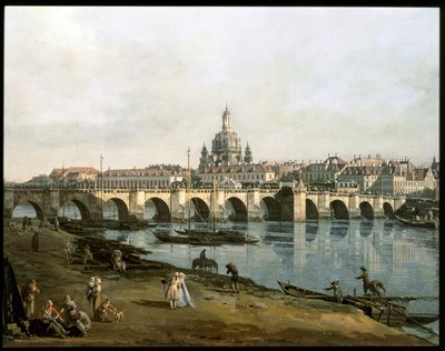 Blick auf Dresden von der rechten Seite der Elbe, unterhalb der Augustusbrücke von Bernardo Bellotto