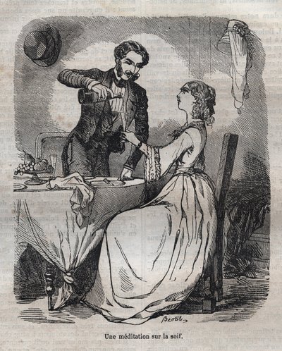 Meditation über den Durst - Gravur in „La Physiologie du goût“ von Jean Anthelme Brillat Savarin (Brillat-Savarin) von Bertall