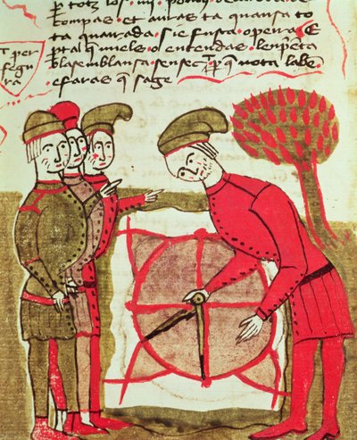 Ms 327 fol.216v Vermesser arbeiten mit einem Plan und Kompassen, aus Traite d