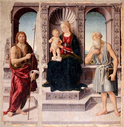 Madonna mit Kind auf dem Thron mit den Heiligen Johannes der Täufer und Hieronymus von Biagio d
