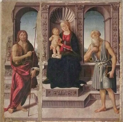 Madonna mit Kind auf dem Thron mit den Heiligen Johannes dem Täufer und Jeronimo von Biagio d
