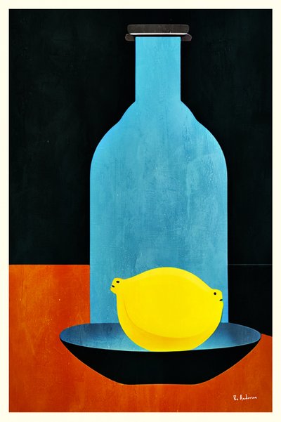Blaue Flasche Gelbe Zitrone von Bo Anderson