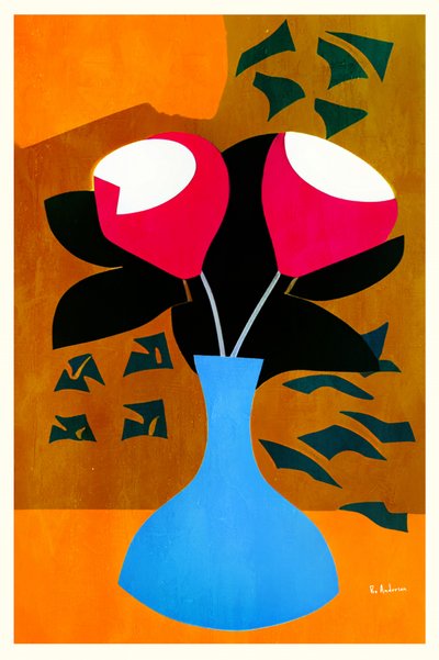 Rote Blumen Blaue Vase von Bo Anderson