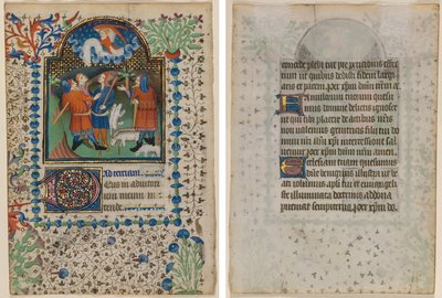Blatt aus einem Stundenbuch: Verkündigung an die Hirten (recto) und Text (verso) von Boethius Illuminator
