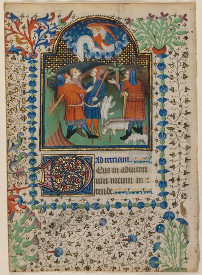 Blatt aus einem Stundenbuch: Verkündigung an die Hirten recto, ca. 1410-20 von Boethius Illuminator