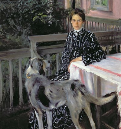 Porträt von Yulia Yevstafievna Kustodieva (1880-1942), die Frau des Künstlers, 1903 von Boris Mikhailovich Kustodiev