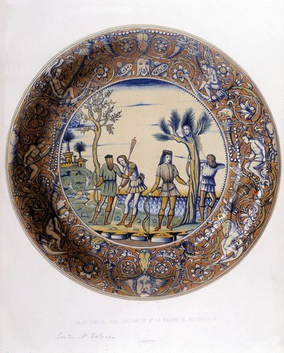 Daphne verwandelt sich in einen Lorbeer, um der Verfolgung durch Apollo zu entkommen - in „Collection of Italian faiences of the XV, XVI and XVIII centuries“, entworfen von C. Delange und C. Borneman, ed. Delange, Paris von Bornemann Bornemann