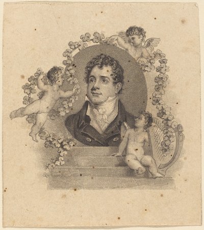 Porträt eines jungen Gentlemans, umgeben von Cupidos; Lord Byron? von British 19th Century