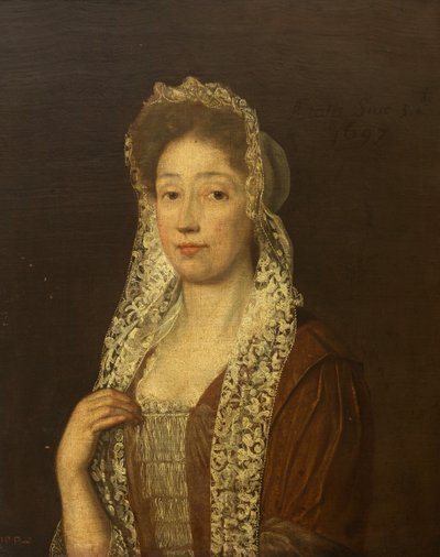 Porträt einer Dame mit Spitzenhaube und Bändern von British School
