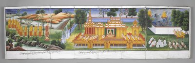 Palastszene, Szenen aus dem Leben Buddhas (Pergament) von Burmese School