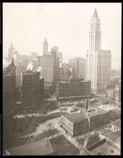Luftaufnahme des City Hall Parks, City Hall und des Postamts von Byron Company