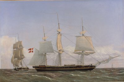 Eine dänische Korvette legt an, um mit einer dänischen Brigg zu konferieren: Die Szene spielt in westindischen Gewässern von Christoffer Wilhelm Eckersberg