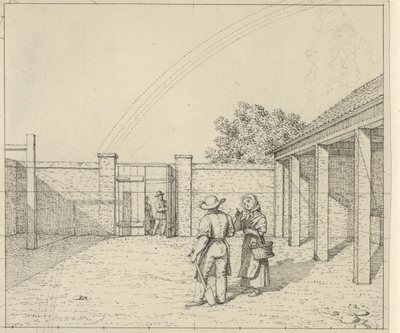 Linearperspektiven angewendet auf die Malerei - Entwurf für nicht verwendete Version von Tafel V,2 - Regenbogen über dem Hofraum von Christoffer Wilhelm Eckersberg