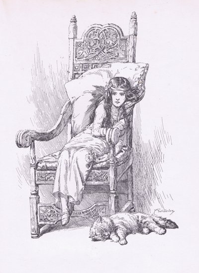 Aufgestützt im großen Lehnstuhl, aus The Child of the Air, veröffentlicht von Duckworth von C. Wilhelm
