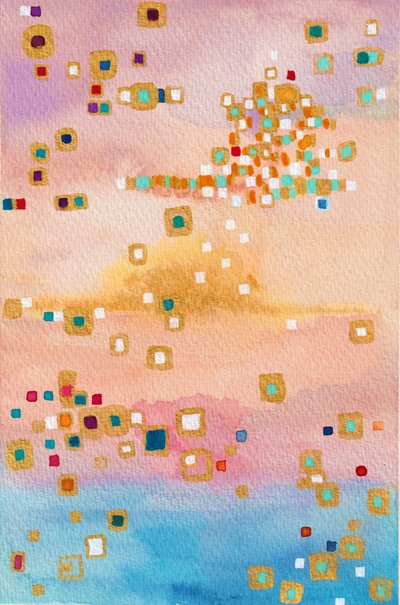 Schwebende Goldene Quadrate von Camille Contini