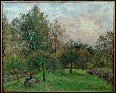 Apfelbäume und Pappeln im Sonnenuntergang von Camille Pissarro
