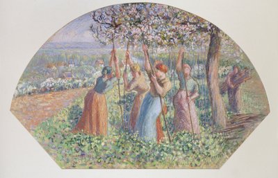 Entwurf für einen Fächer: Die Erbsenstecker, 1890 von Camille Pissarro