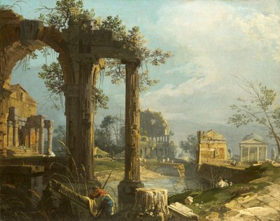 Canaletto - Eine Capriccio-Ansicht mit Ruinen 1742-44 von Canaletto