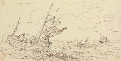 Skizze eines Schiffes auf stürmischer See von Capt. Thomas Hastings