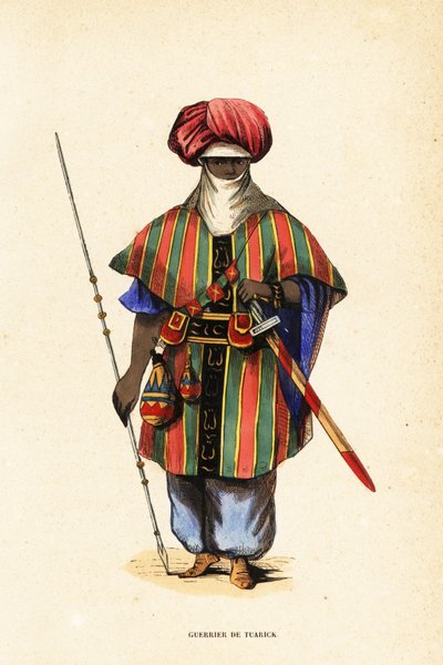 Edler Tuareg-Krieger von Agadez, Niger, in Tagelmust (Turban und Schleier), Taktkat (Hemd) und Akarbey (Hose) von Captain George Francis (after) Lyon