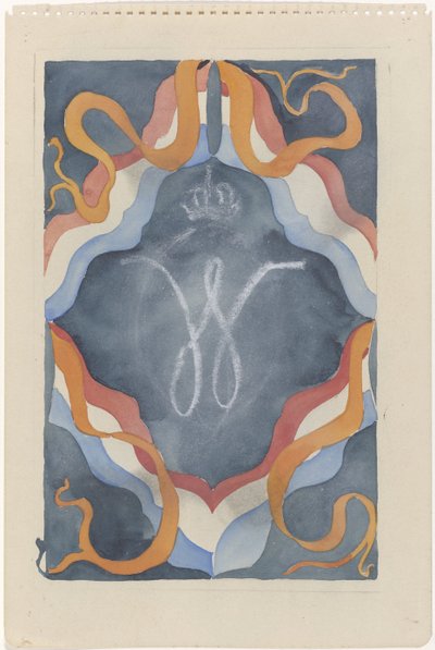 Dekoratives Design mit gekröntem W und Nationalfarben von Carel Adolph Lion Cachet