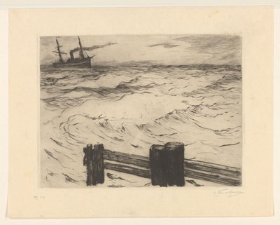 Dampfschiff auf See von Carel Nicolaas Storm van 