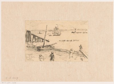 Blick auf die Elbe bei Altona, mit Fischerbooten und Badegästen von Carel Nicolaas Storm van 