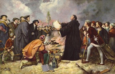 Martin Luther verbrennt die päpstliche Bulle im Jahr 1520 von Carl Friedrich (after) Lessing