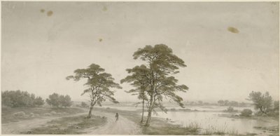 Flache Landschaft mit Wanderer von Carl Friedrich Lessing