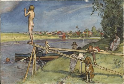 Ein angenehmer Badeplatz. Aus Einem Zuhause (26 Aquarelle) von Carl Larsson