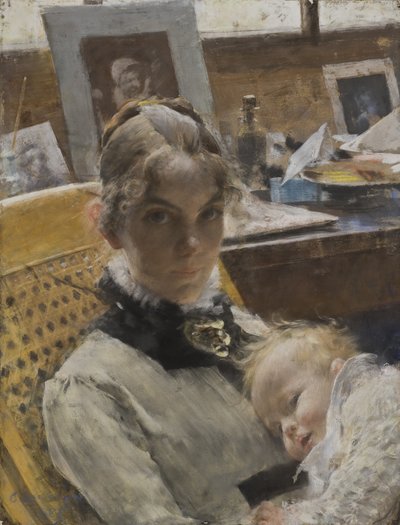 Ein Studio-Idyll: Die Frau des Künstlers und ihre Tochter Suzanne, 1885 von Carl Larsson