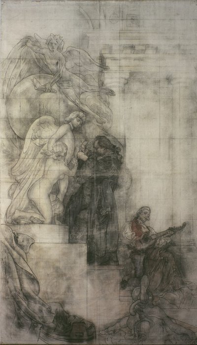 Die Kunst der Bildhauerei: Carl Michael Bellman in Sergels Atelier. Karton für das Fresko in der unteren Halle des NM von Carl Larsson